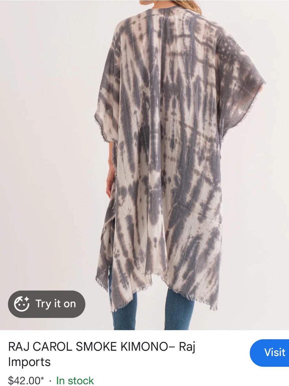 Raj Smokey Tie-Dye Draped Kimono BRAND NEW NEVER WORN in Gray and White